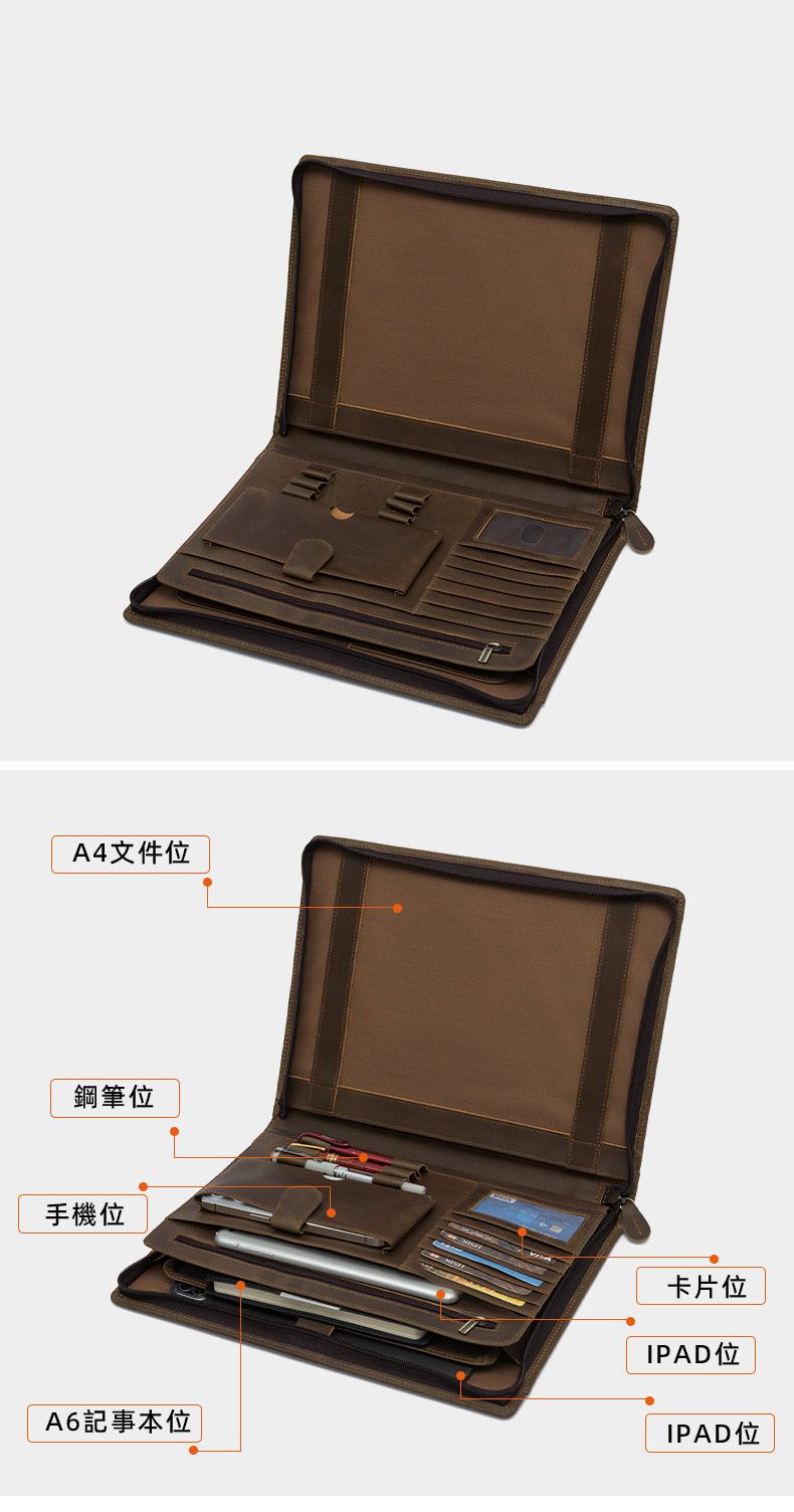 新款平板包 復古瘋馬皮筆記本收納包 多功能通勤商務電腦包 12.9吋ipad包包推薦 真皮包包