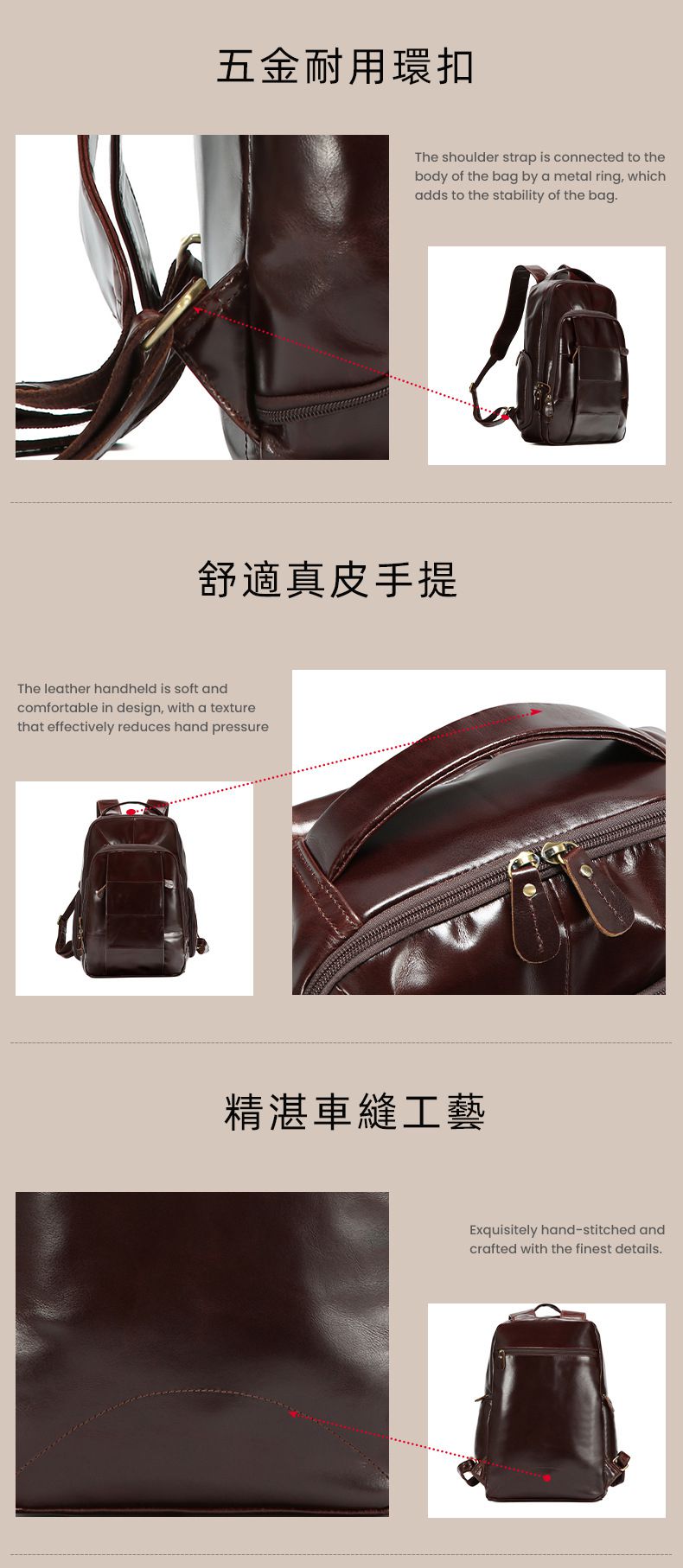 新款油蠟皮商務後背包 15.6吋電腦雙肩包 通勤休閑男士旅行背包 真皮包包男包推薦 真皮包包