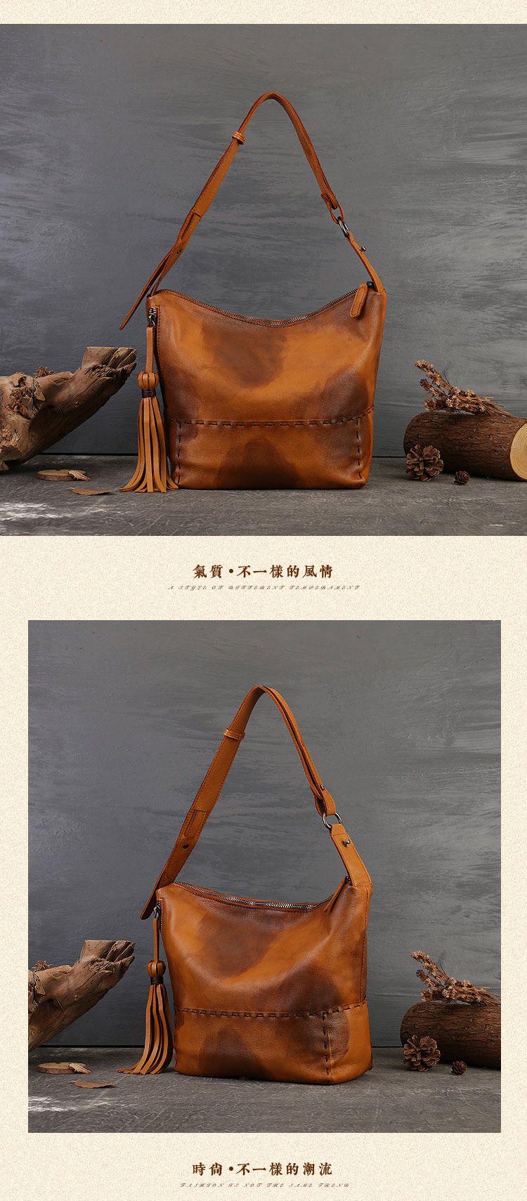 歐美復古流蘇手工女包 新款大容量真皮托特包 做舊斜背包 高級感通勤單肩腋下包包女包推薦 真皮包包