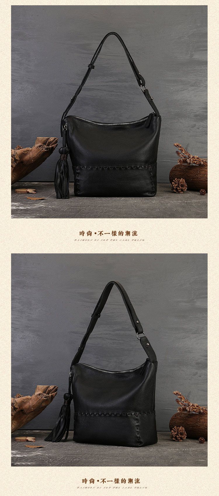 歐美復古流蘇手工女包 新款大容量真皮托特包 做舊斜背包 高級感通勤單肩腋下包包女包推薦 真皮包包