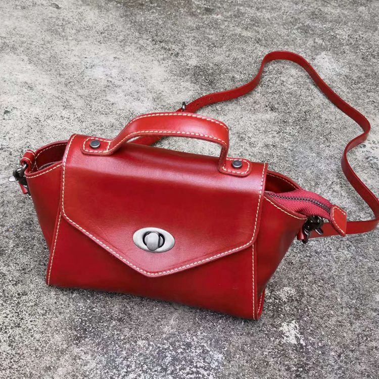 新款植鞣皮女包 樹膏皮時尚撞色單肩包 復古頭層牛皮斜挎包 休閒女式斜背包推薦 真皮包包