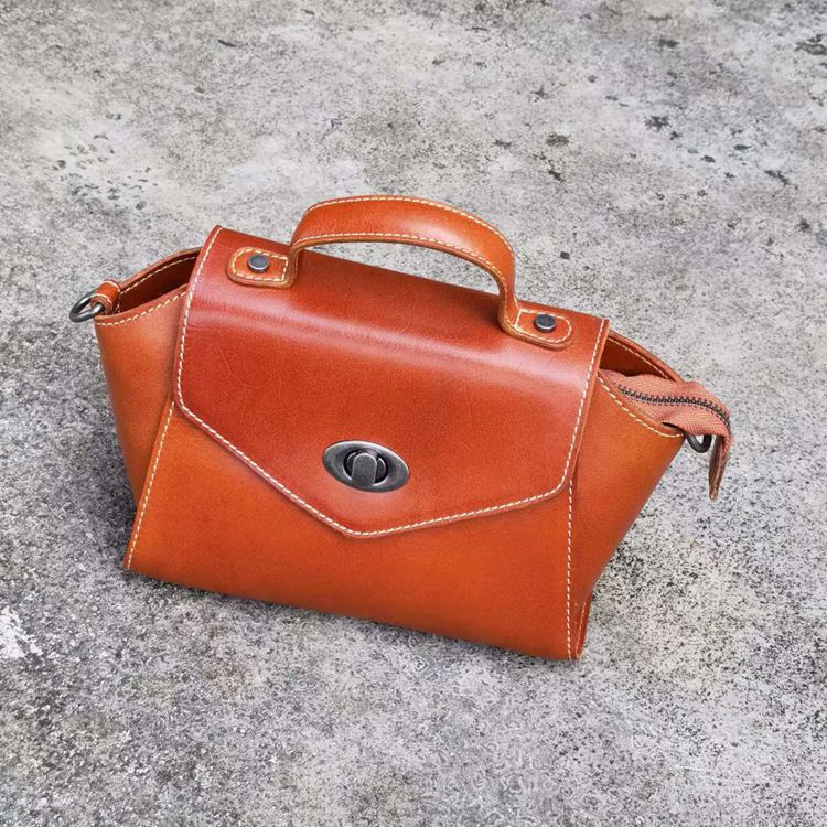 新款植鞣皮女包 樹膏皮時尚撞色單肩包 復古頭層牛皮斜挎包 休閒女式斜背包推薦 真皮包包