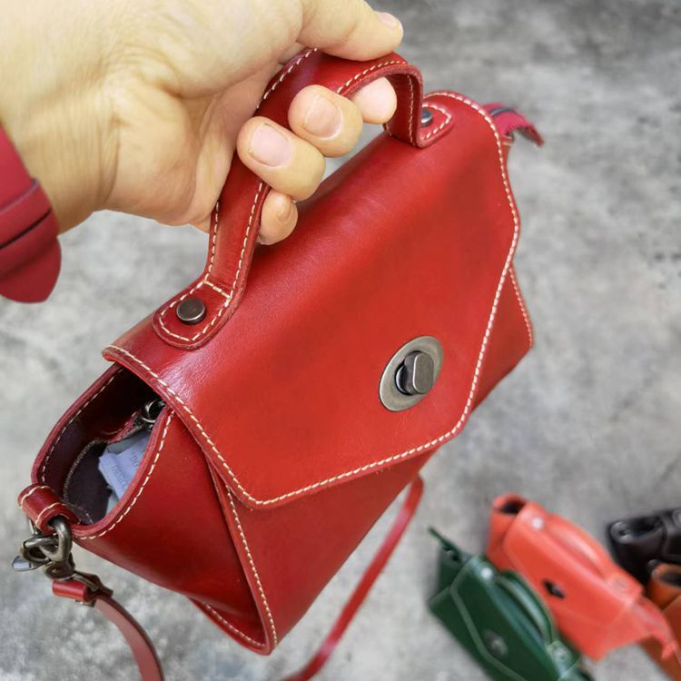 新款植鞣皮女包 樹膏皮時尚撞色單肩包 復古頭層牛皮斜挎包 休閒女式斜背包推薦 真皮包包