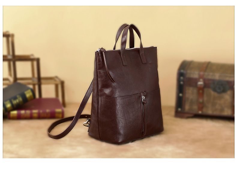 一包多用 復古後背包手提包 植鞣牛皮雙肩包 女式新款簡約背包 百搭高級感手袋推薦 真皮包包