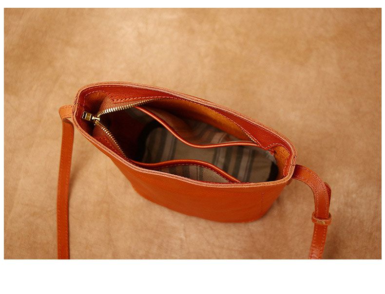 植鞣牛皮簡約復古水桶包 真皮百搭休閒單肩背包 高級感斜挎包女包斜背包推薦 真皮包包