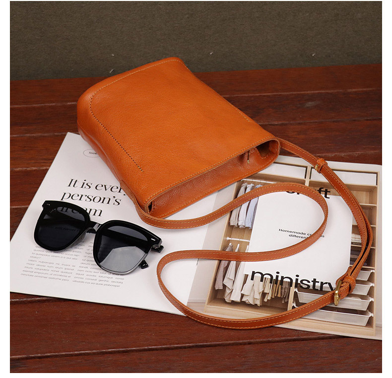 植鞣牛皮簡約復古水桶包 真皮百搭休閒單肩背包 高級感斜挎包女包斜背包推薦 