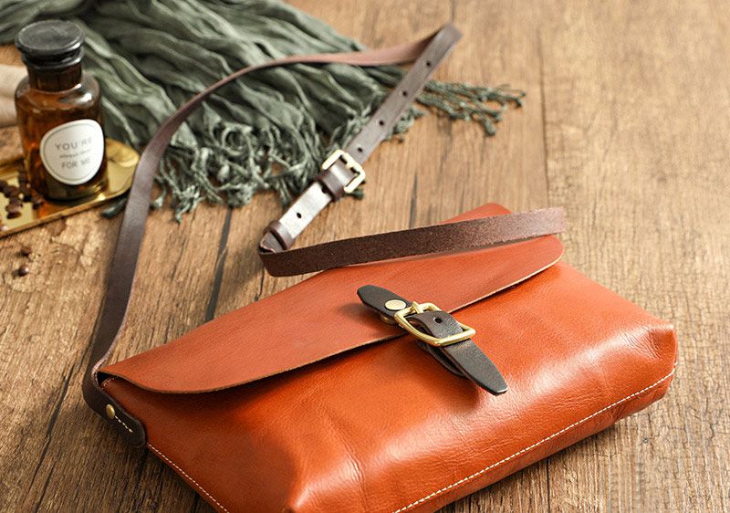 新款植鞣皮頭層牛皮手工女包 樹膏皮復古斜挎包機車包 休閑女生斜背包跨包推薦 真皮包包