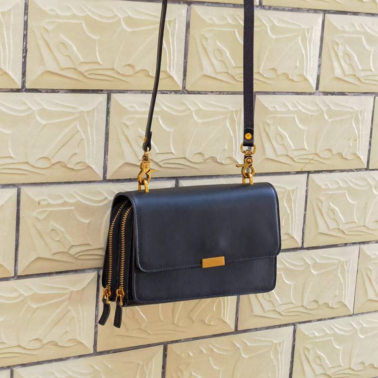 新款復古植鞣皮雙拉鏈小方包 女士斜挎包 頭層牛皮斜背包 翻蓋牛皮單肩包推薦 真皮包包