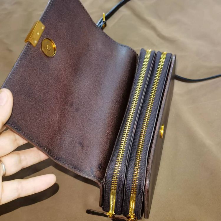 新款復古植鞣皮雙拉鏈小方包 女士斜挎包 頭層牛皮斜背包 翻蓋牛皮單肩包推薦 真皮包包
