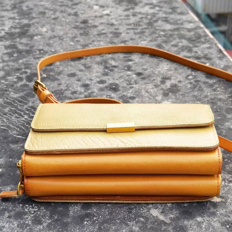 新款復古植鞣皮雙拉鏈小方包 女士斜挎包 頭層牛皮斜背包 翻蓋牛皮單肩包推薦 真皮包包