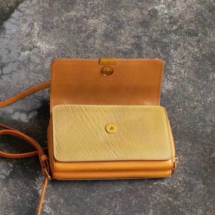 新款復古植鞣皮雙拉鏈小方包 女士斜挎包 頭層牛皮斜背包 翻蓋牛皮單肩包推薦 真皮包包