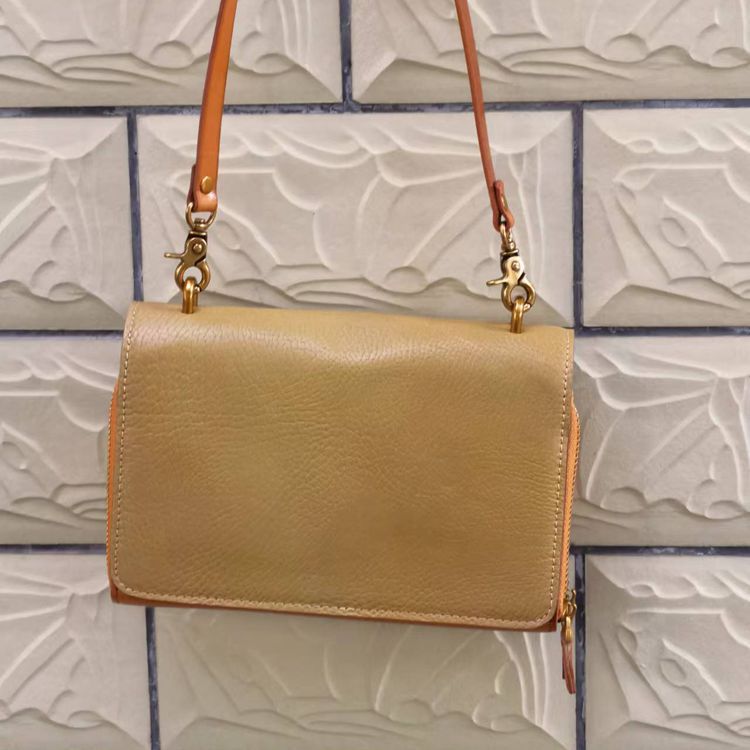 新款復古植鞣皮雙拉鏈小方包 女士斜挎包 頭層牛皮斜背包 翻蓋牛皮單肩包推薦 真皮包包