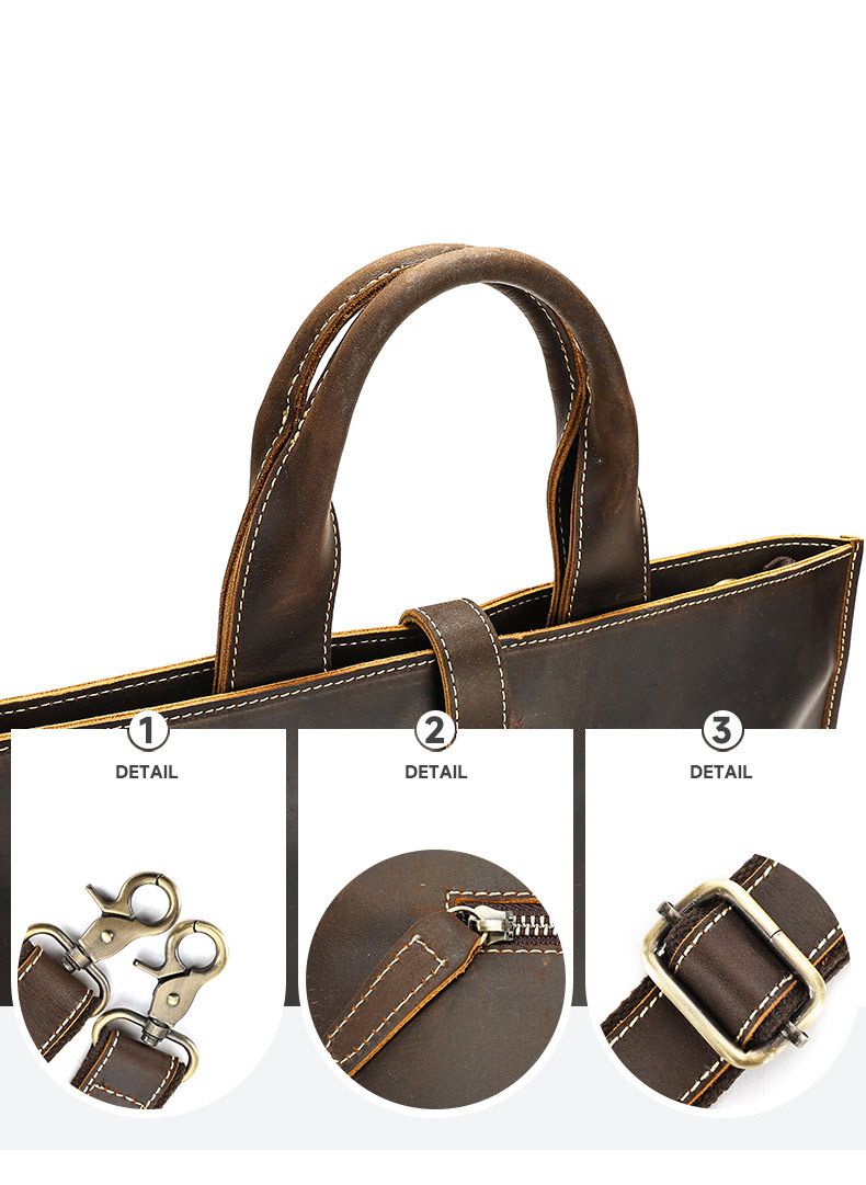 大小號瘋馬皮男士手提包 橫款男包公文包 英倫復古頭層牛皮文件袋 新款公事包推薦 真皮包包