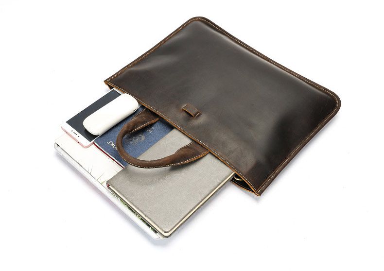 大小號瘋馬皮男士手提包 橫款男包公文包 英倫復古頭層牛皮文件袋 新款公事包推薦 真皮包包