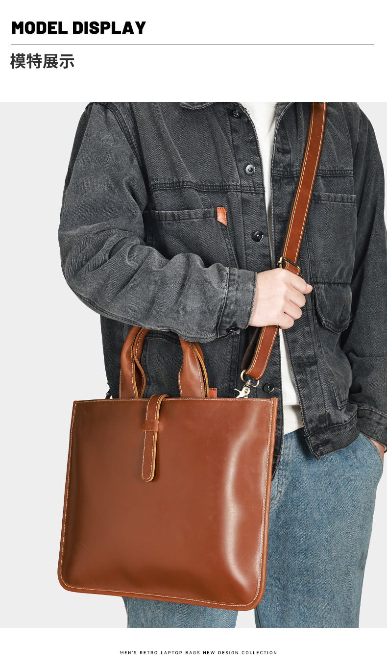 大小號瘋馬皮男士手提包 橫款男包公文包 英倫復古頭層牛皮文件袋 新款公事包推薦 真皮包包