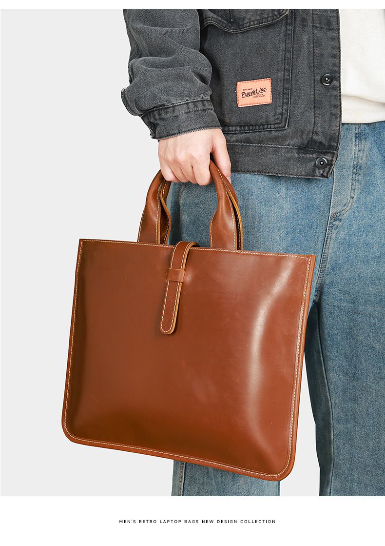 大小號瘋馬皮男士手提包 橫款男包公文包 英倫復古頭層牛皮文件袋 新款公事包推薦 真皮包包
