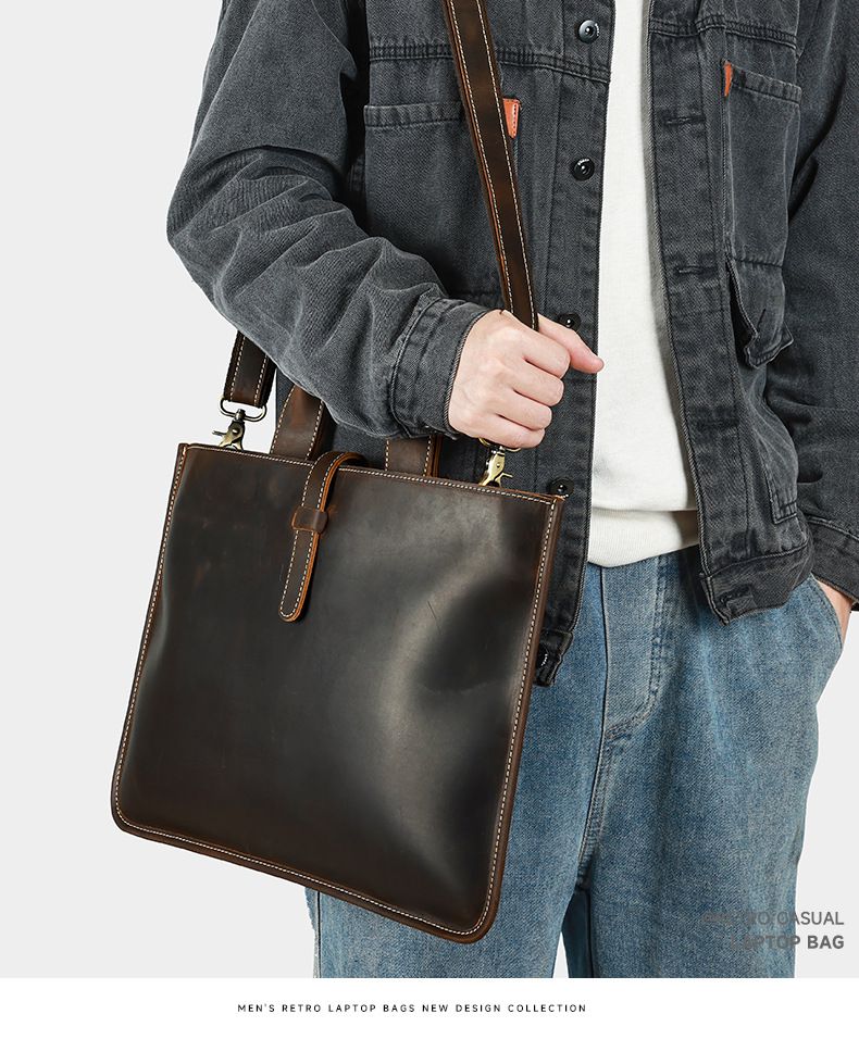 大小號瘋馬皮男士手提包 橫款男包公文包 英倫復古頭層牛皮文件袋 新款公事包推薦 真皮包包