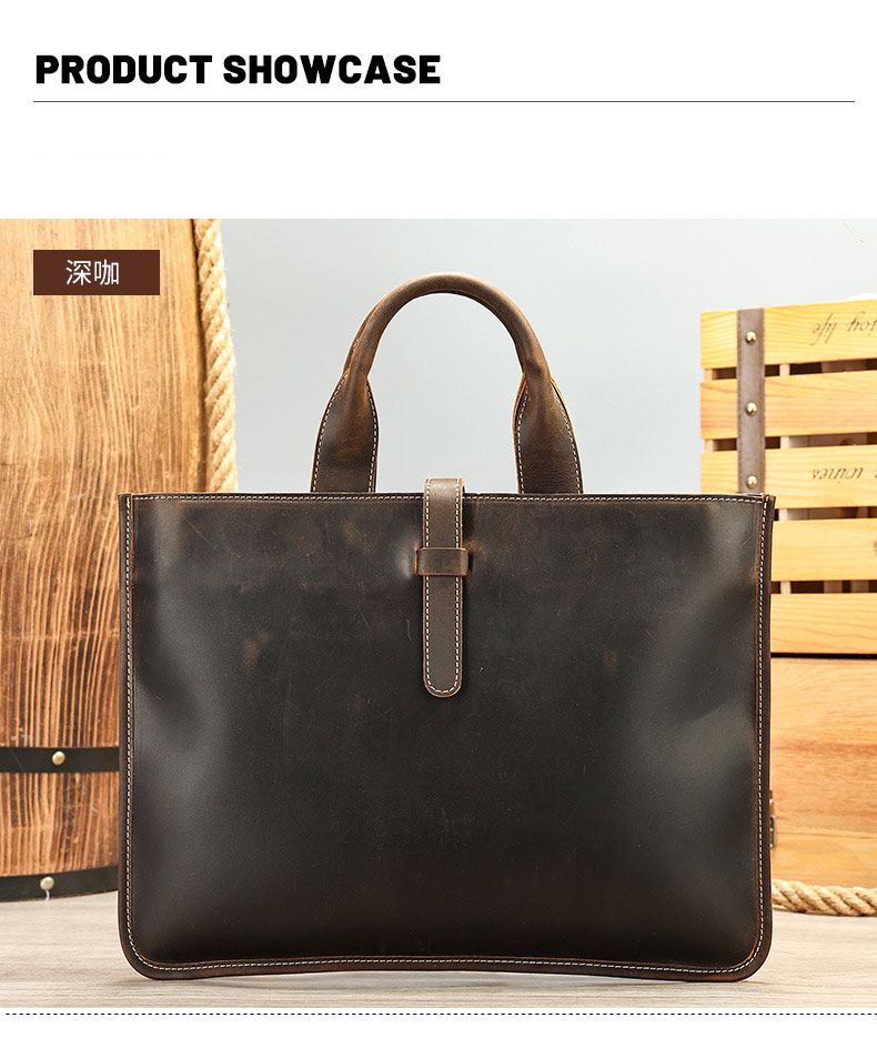 大小號瘋馬皮男士手提包 橫款男包公文包 英倫復古頭層牛皮文件袋 新款公事包推薦 真皮包包
