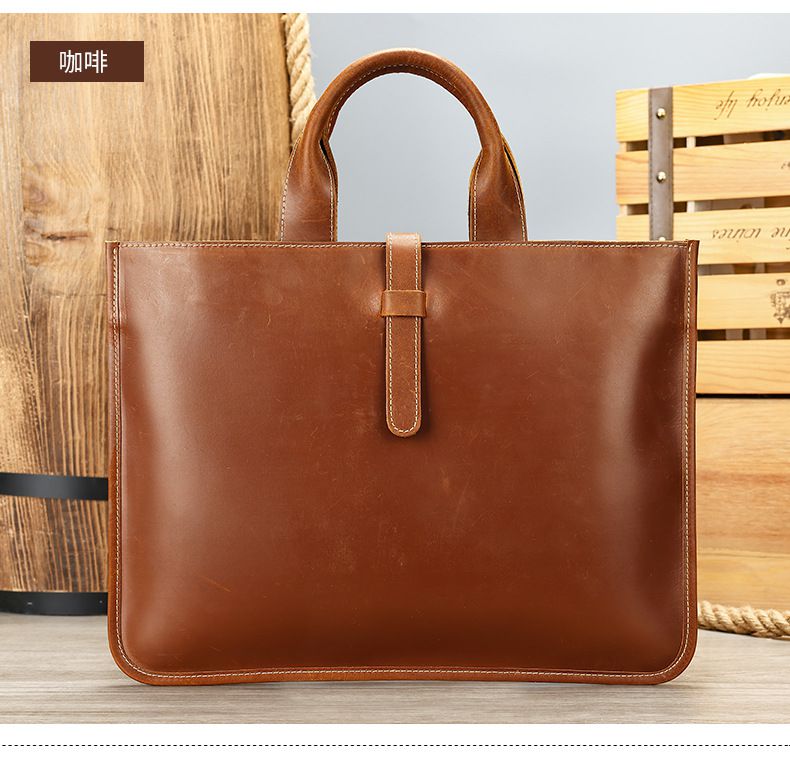大小號瘋馬皮男士手提包 橫款男包公文包 英倫復古頭層牛皮文件袋 新款公事包推薦 真皮包包