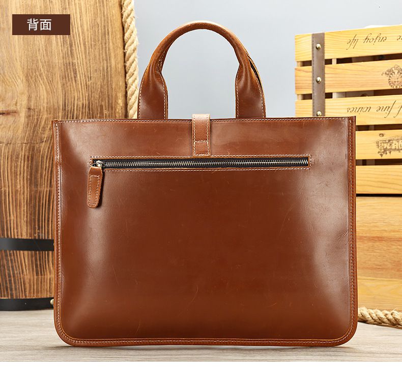 大小號瘋馬皮男士手提包 橫款男包公文包 英倫復古頭層牛皮文件袋 新款公事包推薦 真皮包包