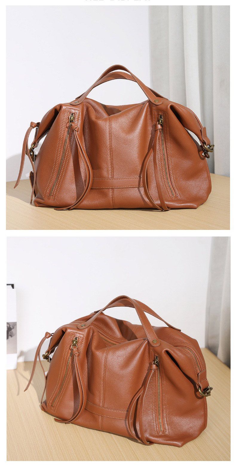 軟皮手袋 頭層牛皮大包包手提包 真皮大容量單肩斜挎包旅行包 歐美機車個性斜背包推薦 真皮包包