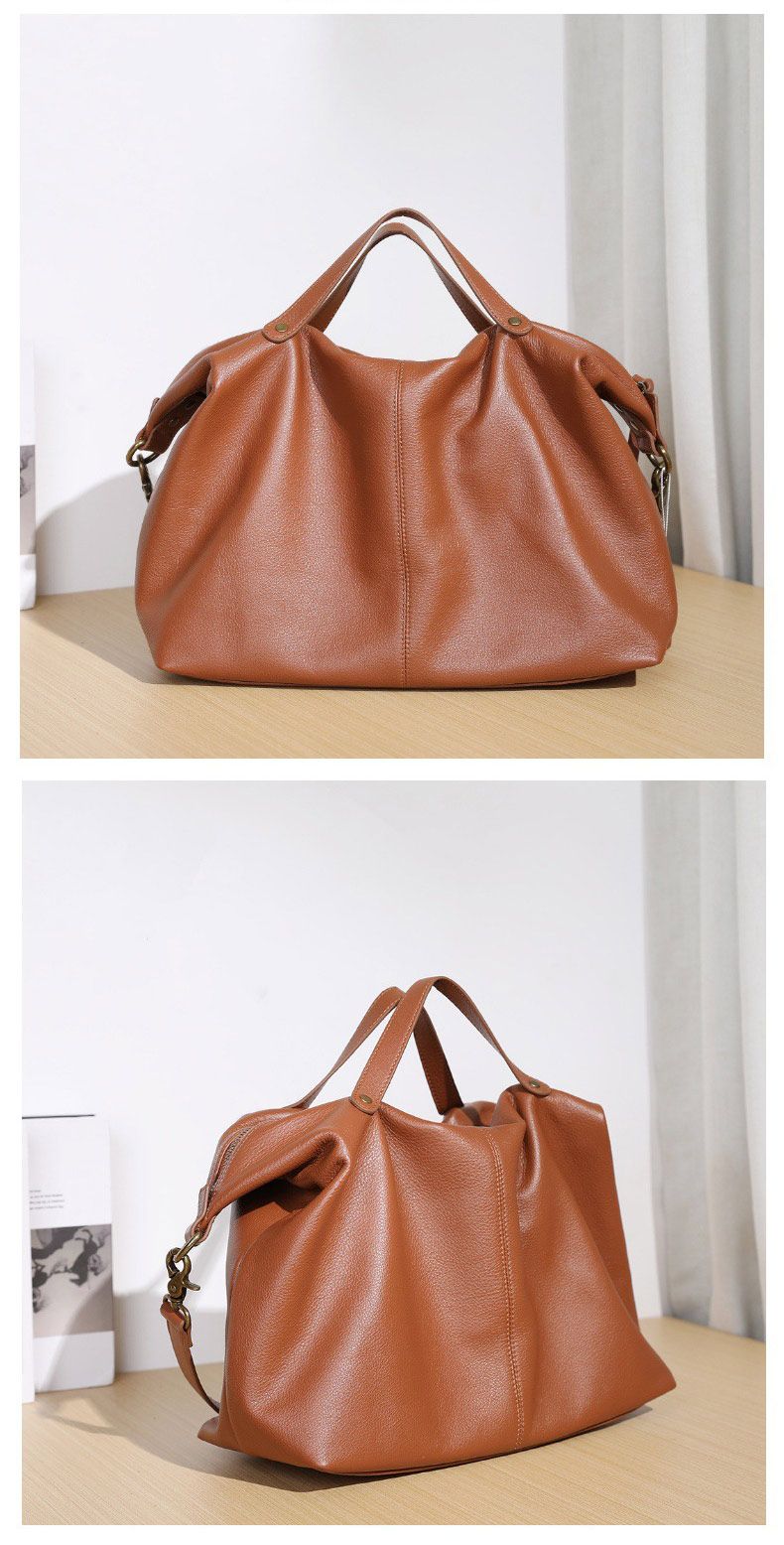 軟皮手袋 頭層牛皮大包包手提包 真皮大容量單肩斜挎包旅行包 歐美機車個性斜背包推薦 真皮包包