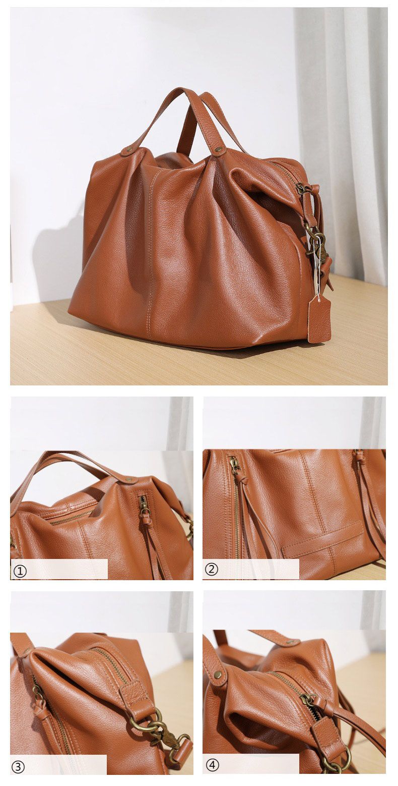 軟皮手袋 頭層牛皮大包包手提包 真皮大容量單肩斜挎包旅行包 歐美機車個性斜背包推薦 真皮包包