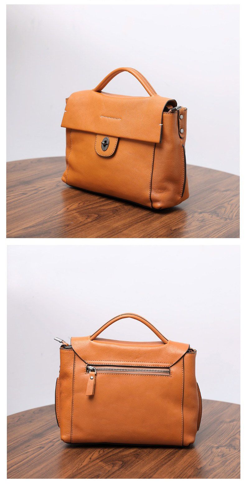 頭層植鞣牛皮手提包 復古女士單肩斜挎包 真皮側背包肩背包 女士郵差包斜背包推薦  真皮包包