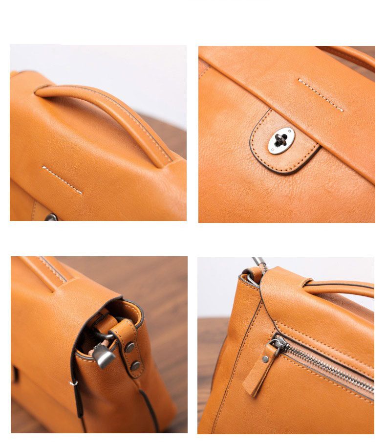 頭層植鞣牛皮手提包 復古女士單肩斜挎包 真皮側背包肩背包 女士郵差包斜背包推薦  真皮包包