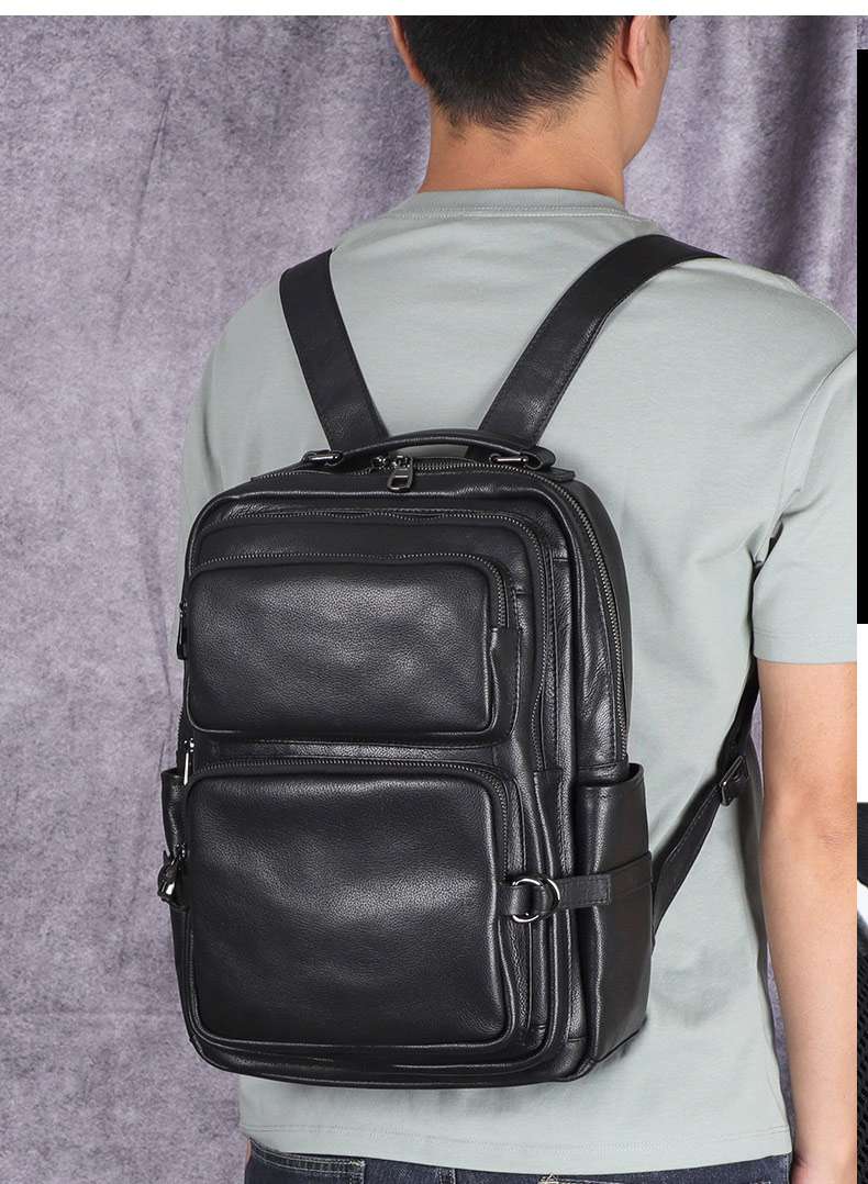 男士雙肩包 軟牛皮後背包 真皮男士旅行包 韓版潮流男包 頭層牛皮新款學生書包推薦  真皮包包