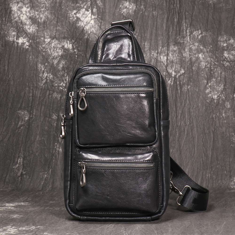 新款男士真皮胸包 頭層牛皮斜挎小背包 休閒旅行單肩包斜背包 大容量iPad包包推薦  真皮包包