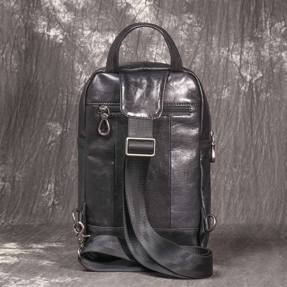 新款男士真皮胸包 頭層牛皮斜挎小背包 休閒旅行單肩包斜背包 大容量iPad包包推薦  真皮包包