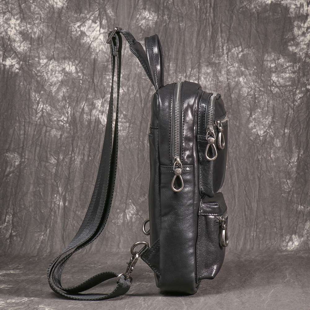 新款男士真皮胸包 頭層牛皮斜挎小背包 休閒旅行單肩包斜背包 大容量iPad包包推薦  真皮包包