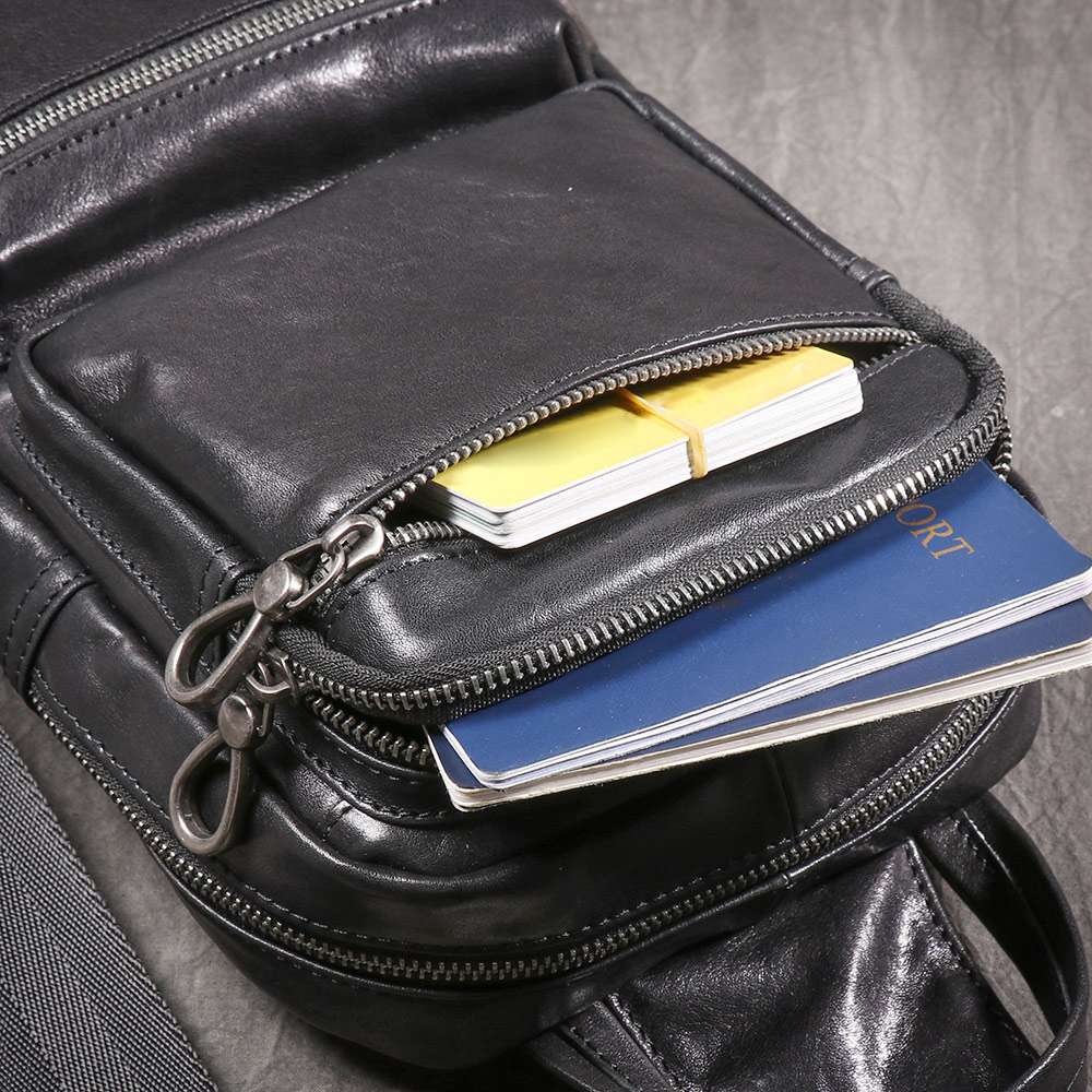 新款男士真皮胸包 頭層牛皮斜挎小背包 休閒旅行單肩包斜背包 大容量iPad包包推薦  真皮包包