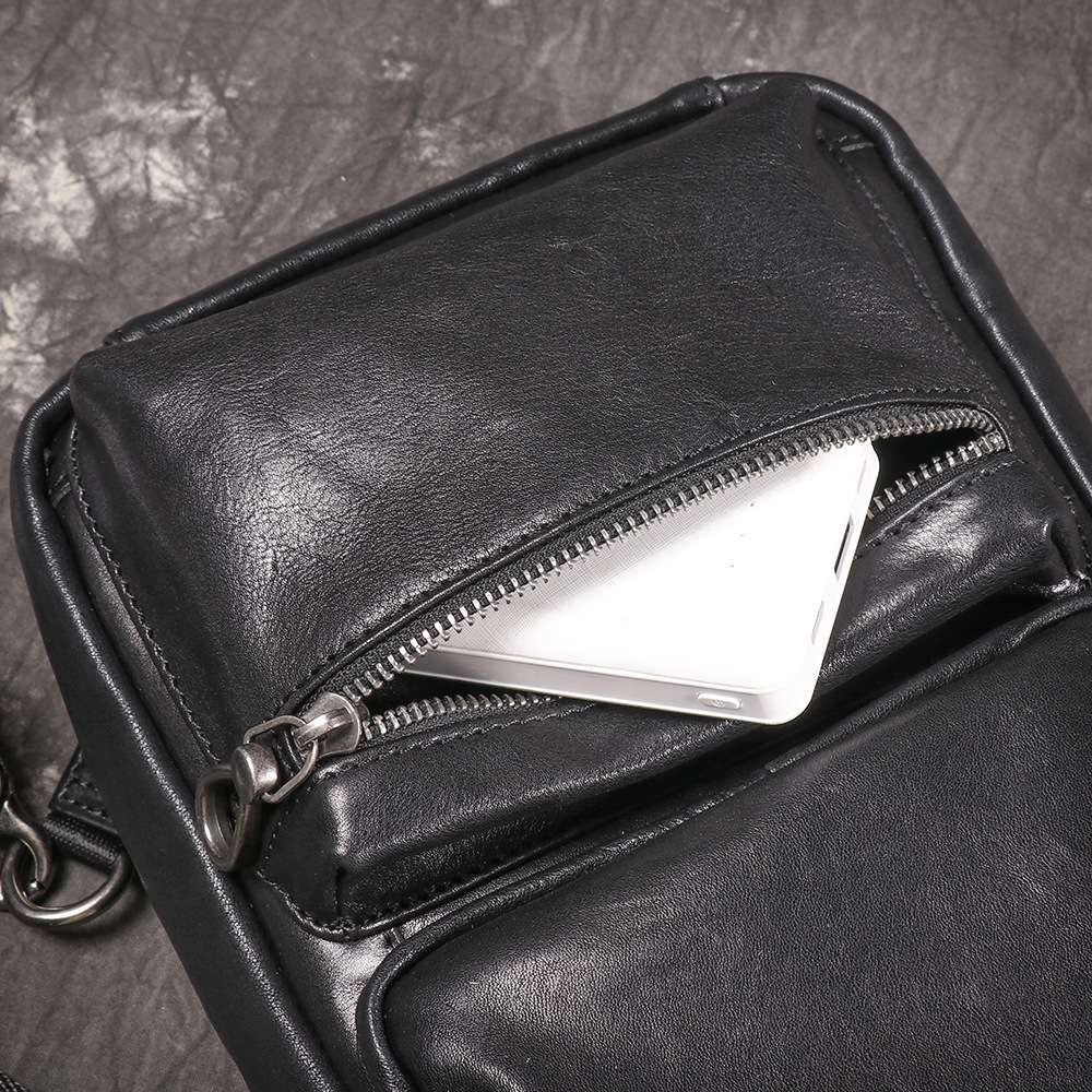 新款男士真皮胸包 頭層牛皮斜挎小背包 休閒旅行單肩包斜背包 大容量iPad包包推薦  真皮包包