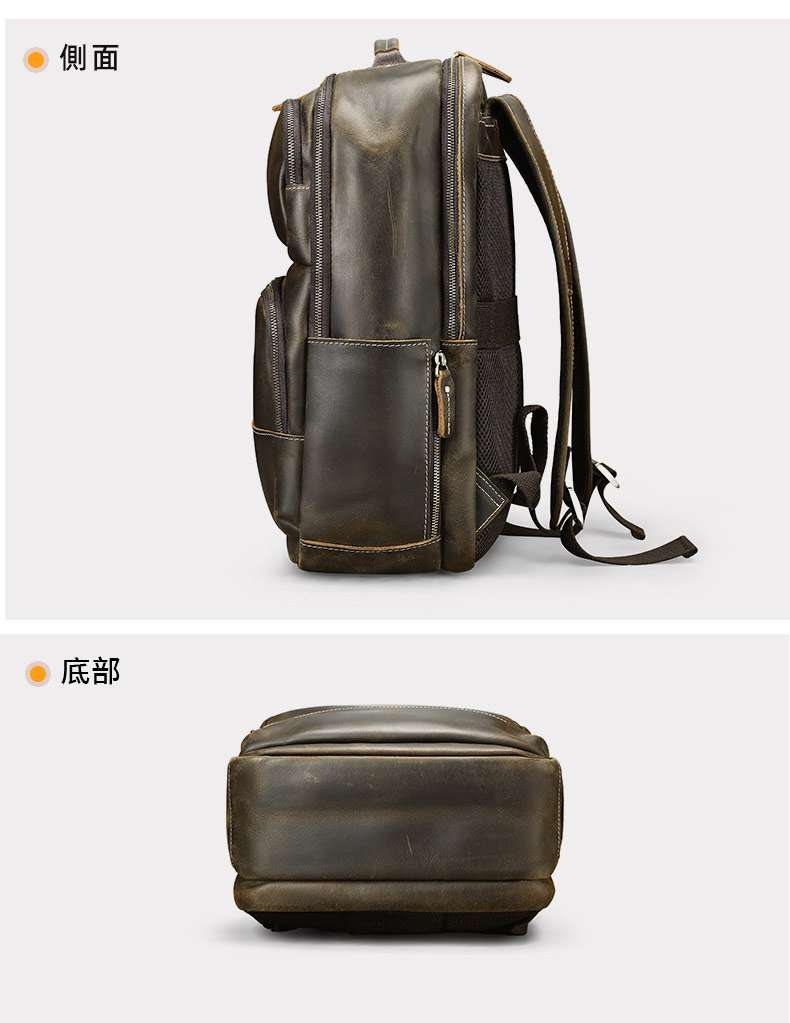 男士瘋馬皮雙肩包 高級感16吋電腦背包 頭層牛皮大容量真皮後背包 戶外旅行出差雙肩包推薦 真皮包包