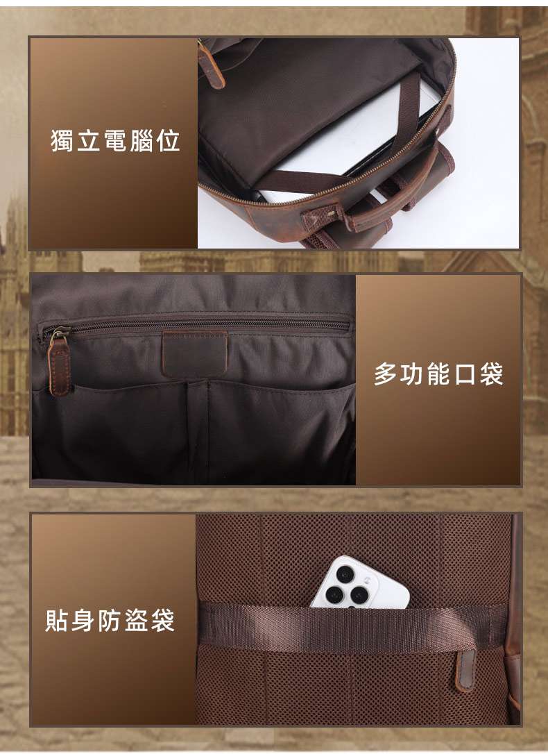 新款真皮後背包 瘋馬皮戶外可掛行李箱包旅行背包 通勤15.6吋電腦背包 復古頭層牛皮雙肩包推薦 真皮包包