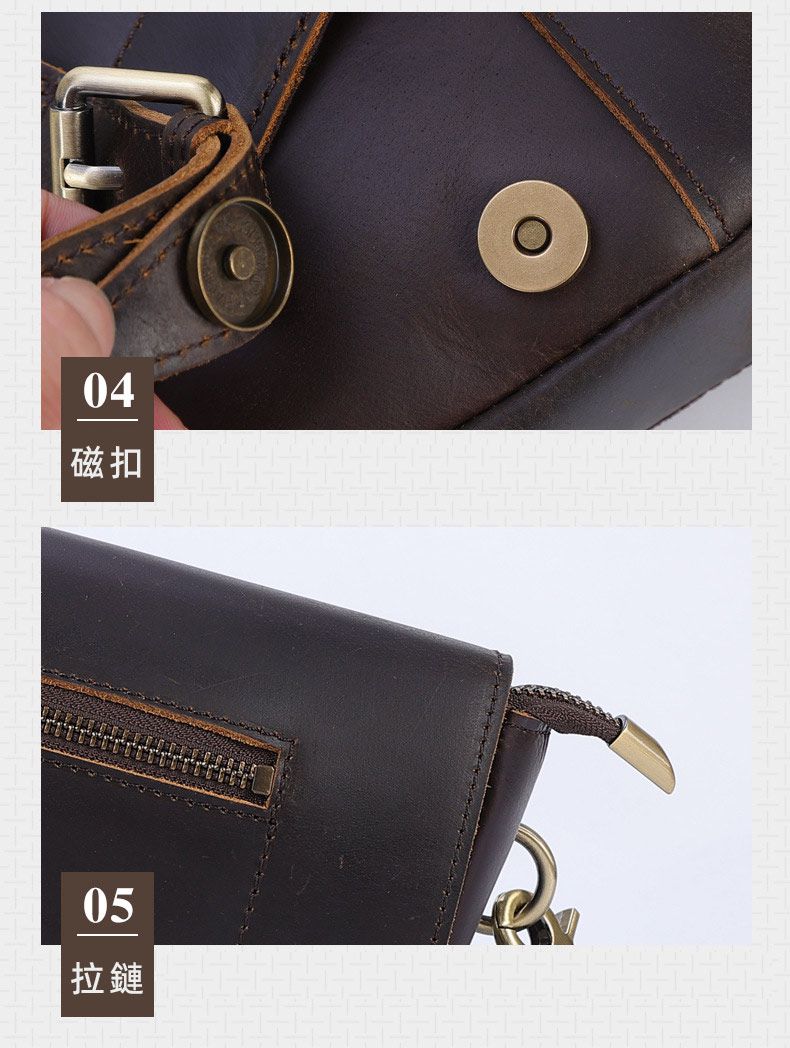 新款復古瘋馬皮休閒馬鞍包 頭層牛皮運動斜挎包 真皮胸包男士斜背包推薦 真皮包包