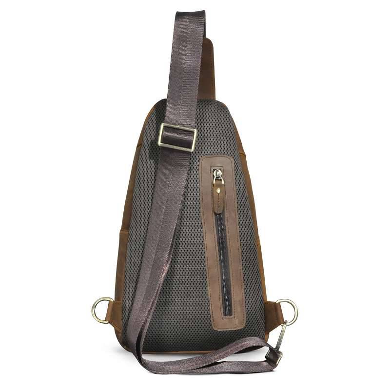 頭層瘋馬皮胸包 牛皮男士復古戶外斜背包 多用途12寸手機包胸前包斜挎包推薦 真皮包包