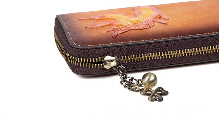 RFID防盜刷女士手工真皮錢包 頭層牛皮錢夾 可愛女生長夾皮夾 歐美長款復古手拿包推薦 真皮包包