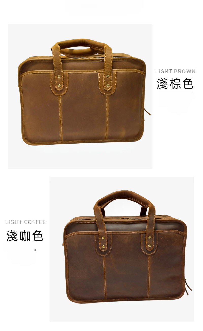 復古手工瘋馬皮公事包 植鞣皮手提包電腦包 真皮男士手提包斜挎大容量多功能商務公文包推薦