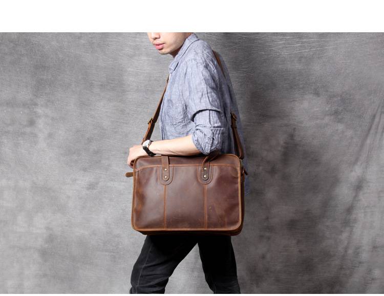 復古手工瘋馬皮公事包 植鞣皮手提包電腦包 真皮男士手提包斜挎大容量多功能商務公文包推薦