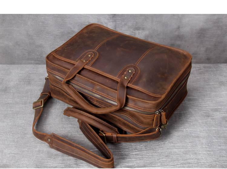 復古手工瘋馬皮公事包 植鞣皮手提包電腦包 真皮男士手提包斜挎大容量多功能商務公文包推薦