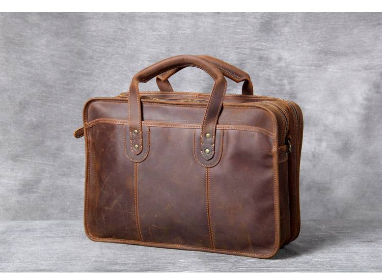 復古手工瘋馬皮公事包 植鞣皮手提包電腦包 真皮男士手提包斜挎大容量多功能商務公文包推薦