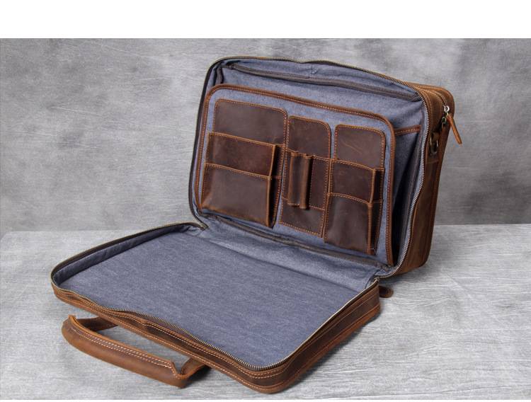 復古手工瘋馬皮公事包 植鞣皮手提包電腦包 真皮男士手提包斜挎大容量多功能商務公文包推薦