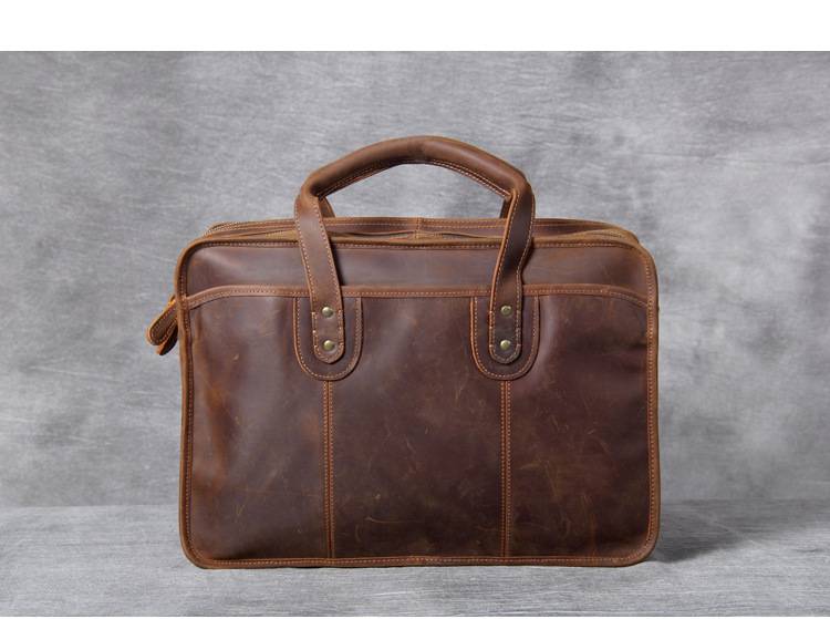 復古手工瘋馬皮公事包 植鞣皮手提包電腦包 真皮男士手提包斜挎大容量多功能商務公文包推薦