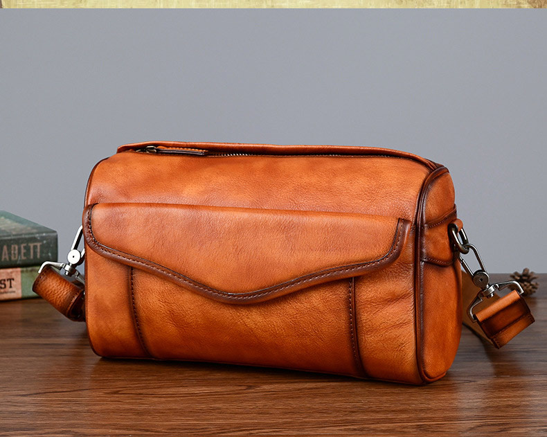 新款歐美復古大容量復古簡約斜背包 多場合斜跨包 頭層牛皮男士斜挎包肩背包推薦 真皮包包