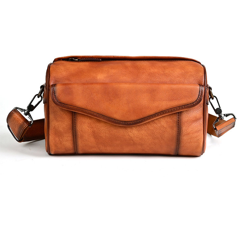 新款歐美復古大容量復古簡約斜背包 多場合斜跨包 頭層牛皮男士斜挎包肩背包推薦 真皮包包