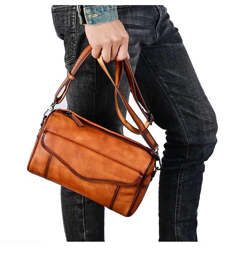 新款歐美復古大容量復古簡約斜背包 多場合斜跨包 頭層牛皮男士斜挎包肩背包推薦 真皮包包