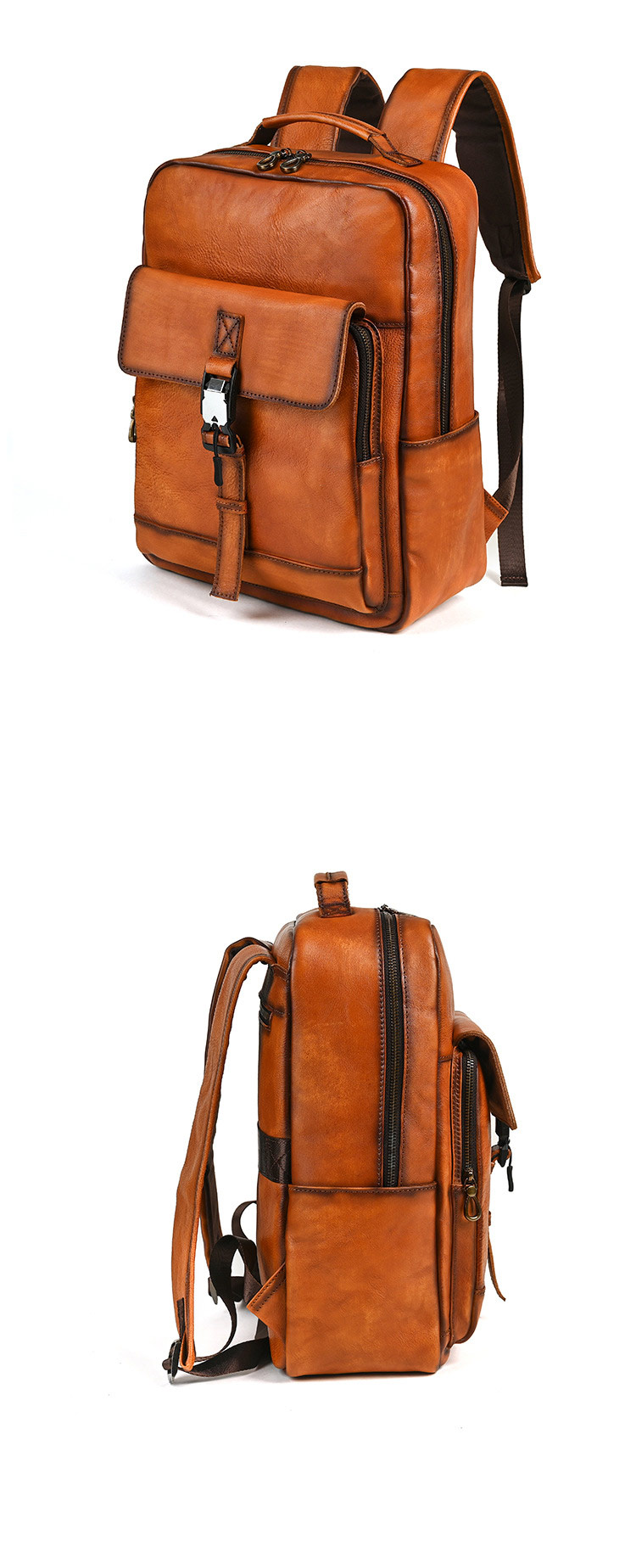 新款真皮電腦雙肩包 男款休閒旅行植鞣皮後背包 復古高級感男士雙肩背包旅行包推薦 真皮包包